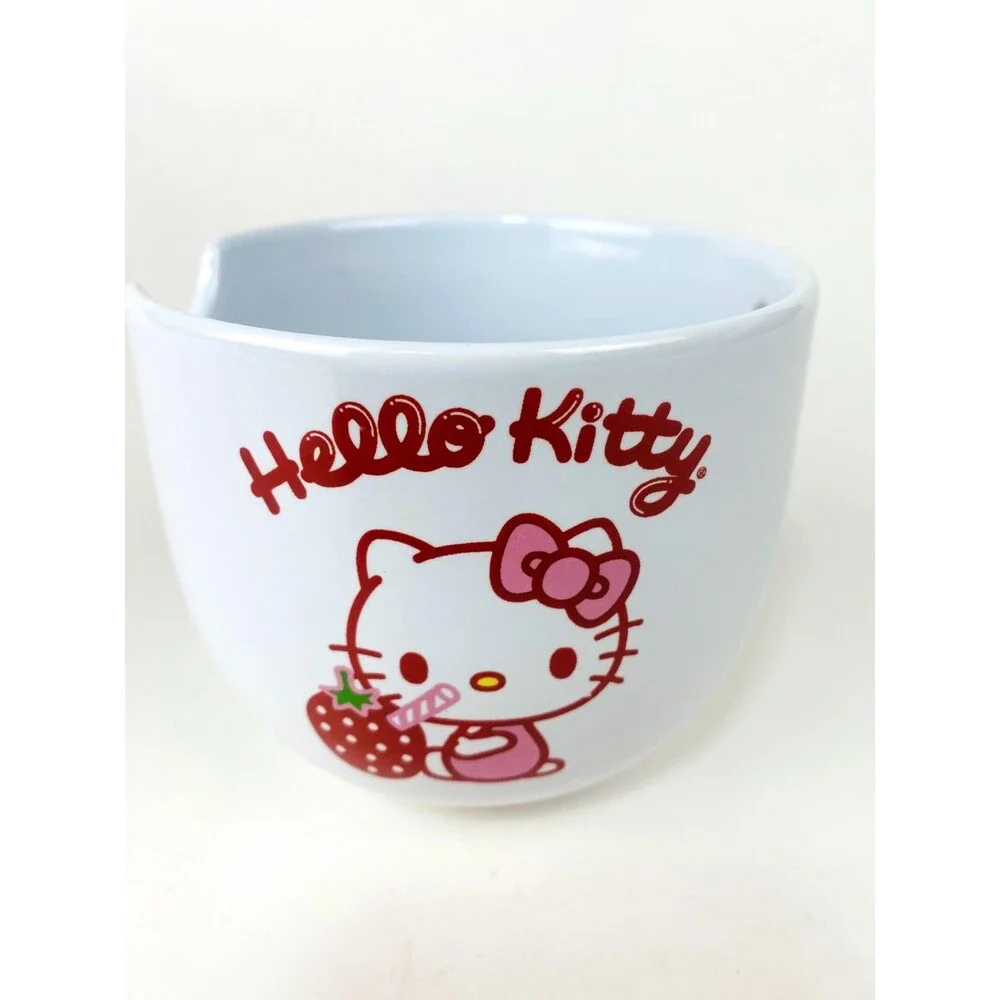 Hello Kitty Strawberry Milk Ceramic Ramen Bowl Sanrio Used With New Chopsticks